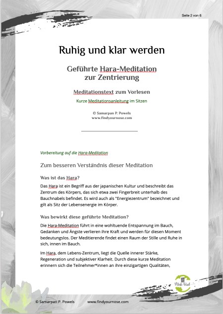 Blick ins Pdf – Geführte Hara Meditation zur Zentrierung – Meditationstext zum Ausdrucken und Vorlesen